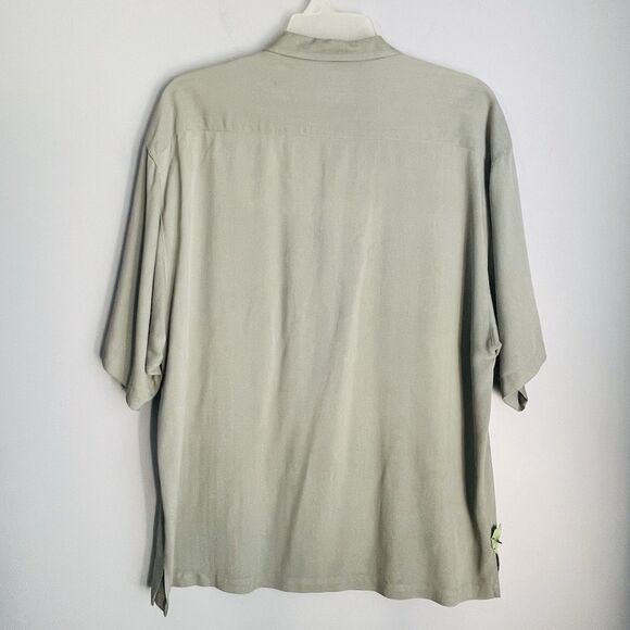 Tommy Bahama 100% Silk Shirt Men's XL Green Tropical Short Sleeve Button Up - Picture 2 of 13